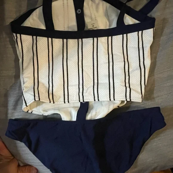 Jonathan Simkhai Navy and White Striped Swimwear - Picture 4 of 5